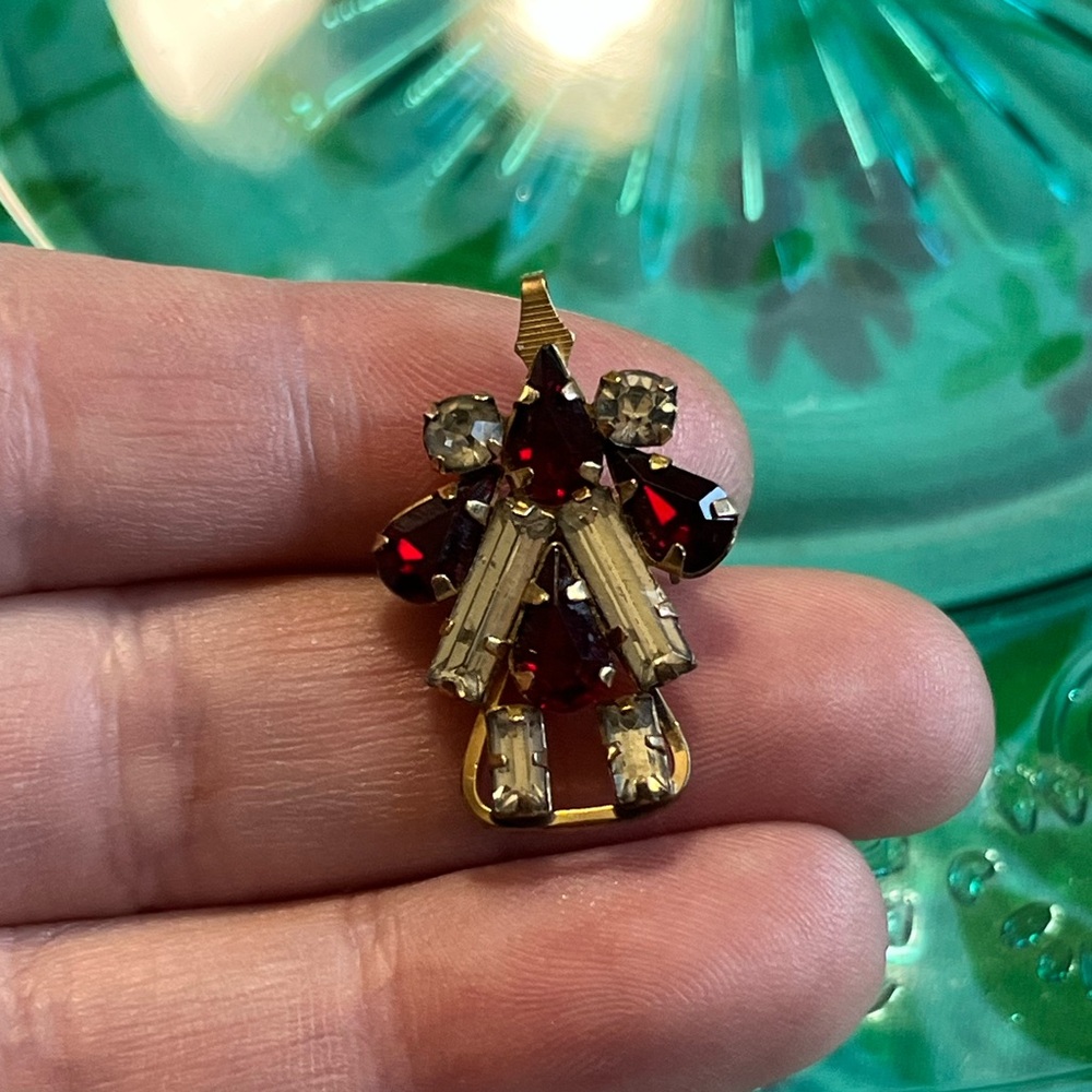Vintage Star Art Signed Red and White Rhinestone 12k Gold Filled Pendant Brooch